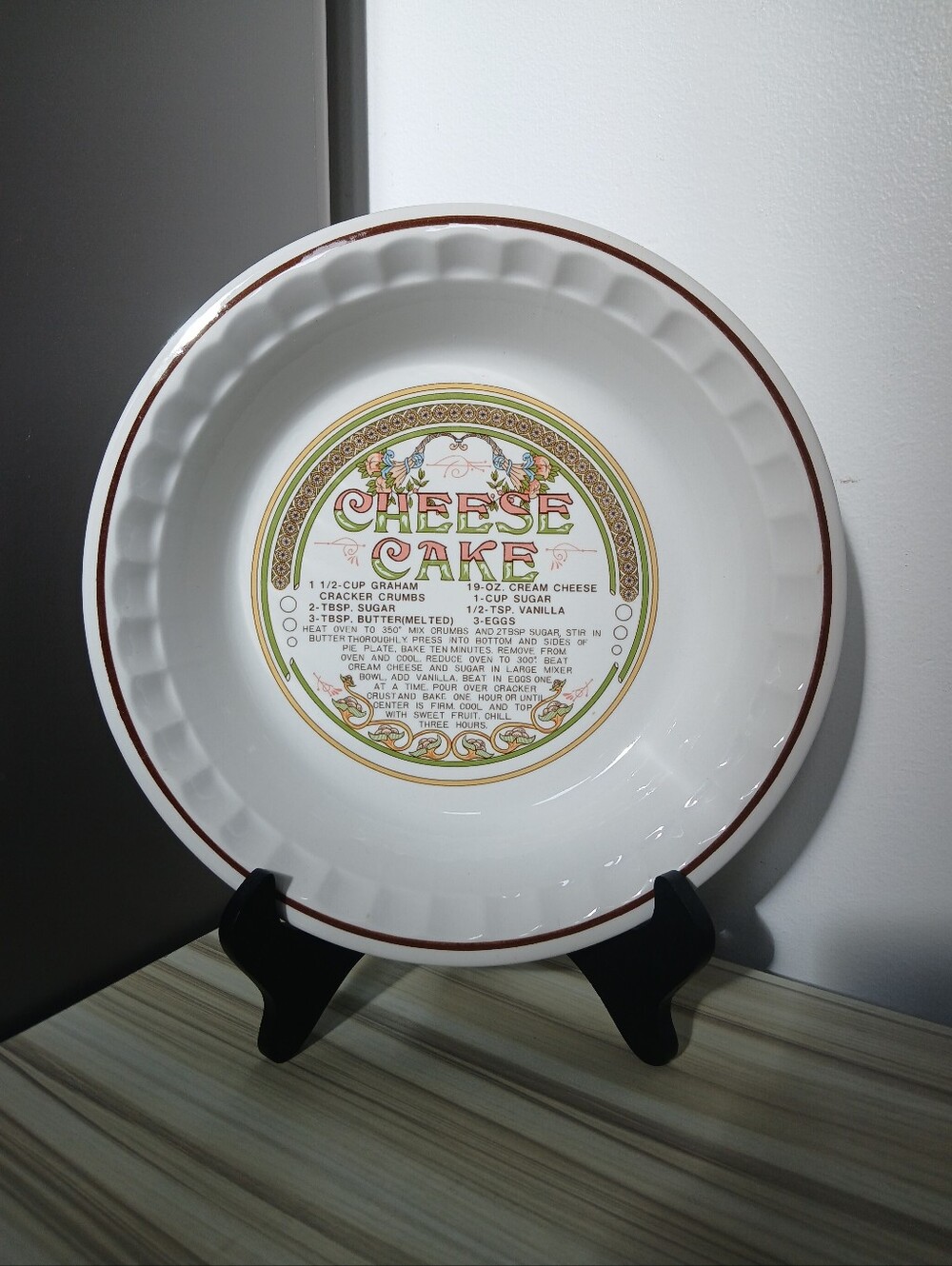 Vtg Cheesecake Recipe Pie Plate Ceramic Fluted Deep Dish Manoir Collection Korea